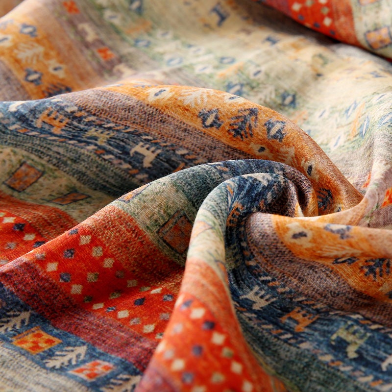 DALI Boho Style Printed Ramie fabric By the Yard
