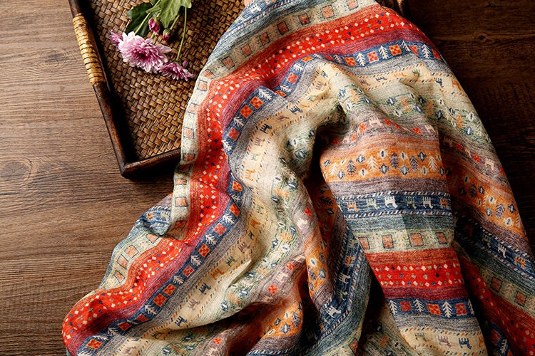 DALI Boho Style Printed Ramie fabric By the Yard