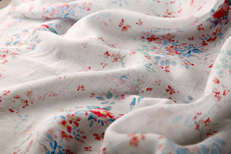 MIANXU Fairy Tale Beautiful Floral Print White Ramie fabric for designers By the Yard