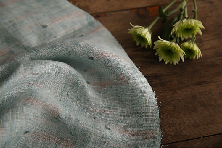 Dunhuang Prayer Printed Green Ramie Fabric By the Yard