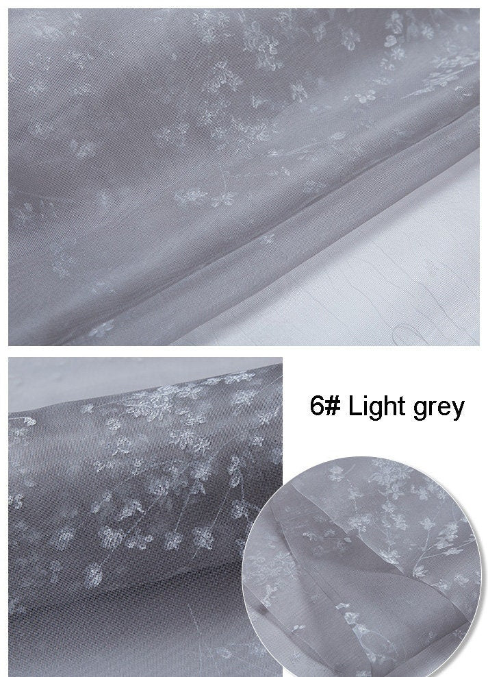 12 Colors Floral Print Stiff Structured Grid Cloth Silk Organza Fabric - By the Yard