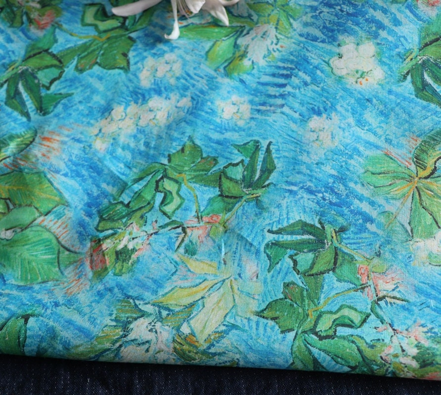 BAISE - Floral Print Ramie Fabric-By the Yard