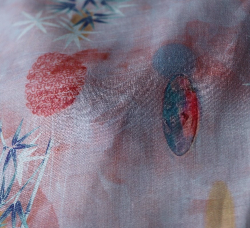 FENZHU - Floral Print Ramie Fabric-By the Yard