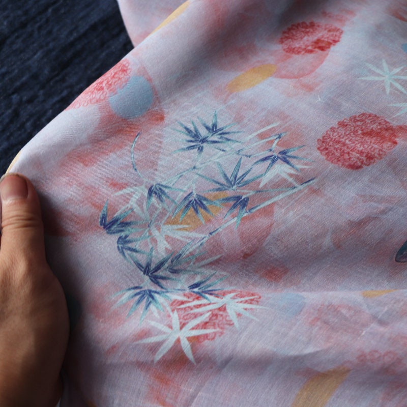 FENZHU - Floral Print Ramie Fabric-By the Yard