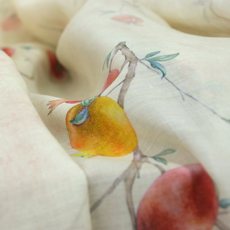 SHILIU Flower Print Ramie Fabric By the Yard