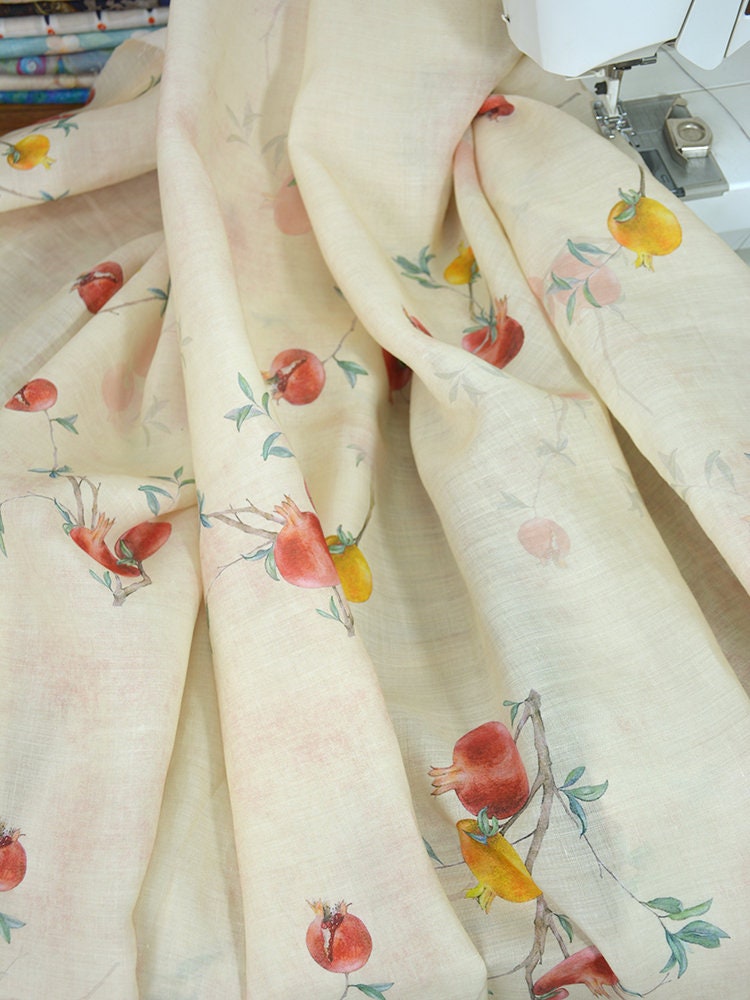 SHILIU Flower Print Ramie Fabric By the Yard