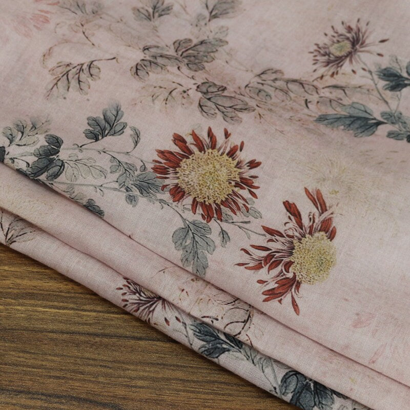 FULANGJUNZI Flower Print Ramie Fabric By the Yard