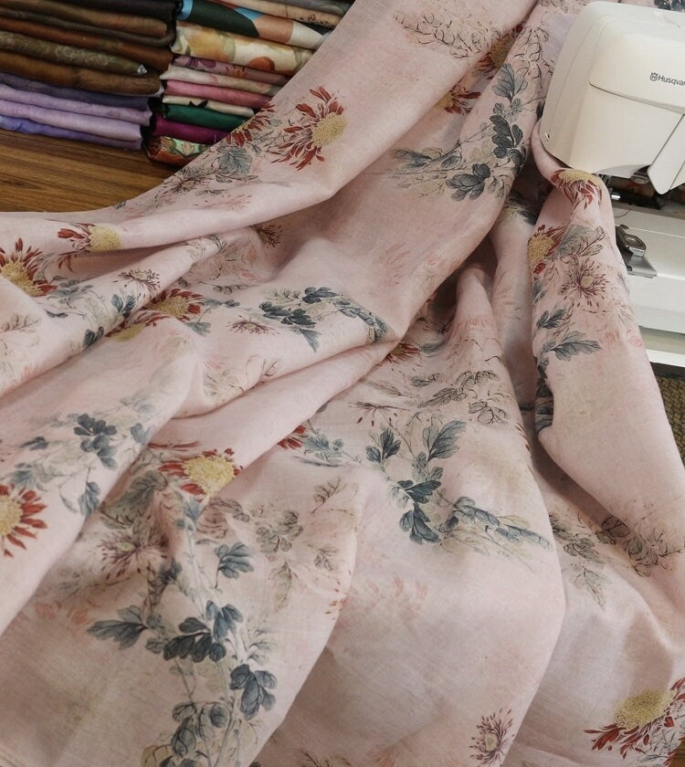 FULANGJUNZI Flower Print Ramie Fabric By the Yard