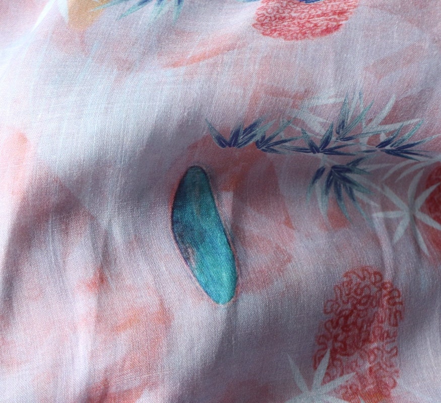 FENZHU - Floral Print Ramie Fabric-By the Yard