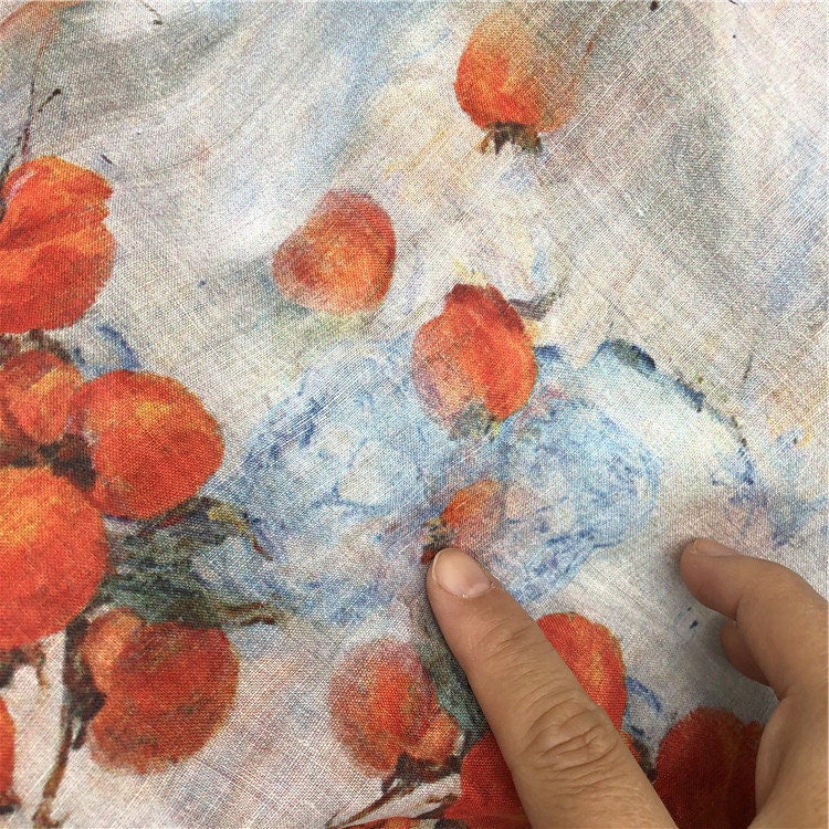 LANGMANSHAJI - Fruits Print Ramie Fabric-By the Yard