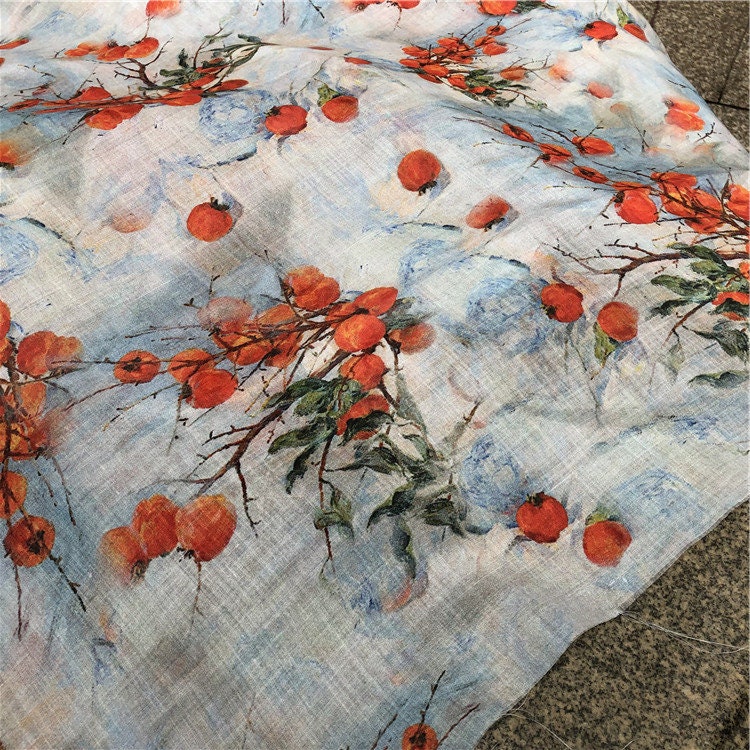 LANGMANSHAJI - Fruits Print Ramie Fabric-By the Yard