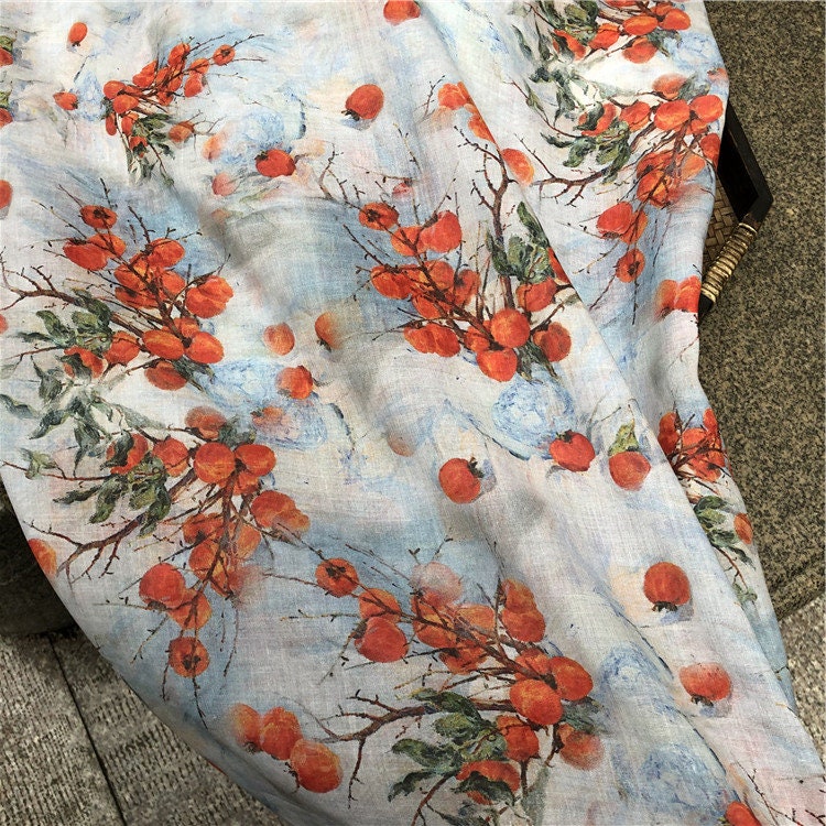 LANGMANSHAJI - Fruits Print Ramie Fabric-By the Yard