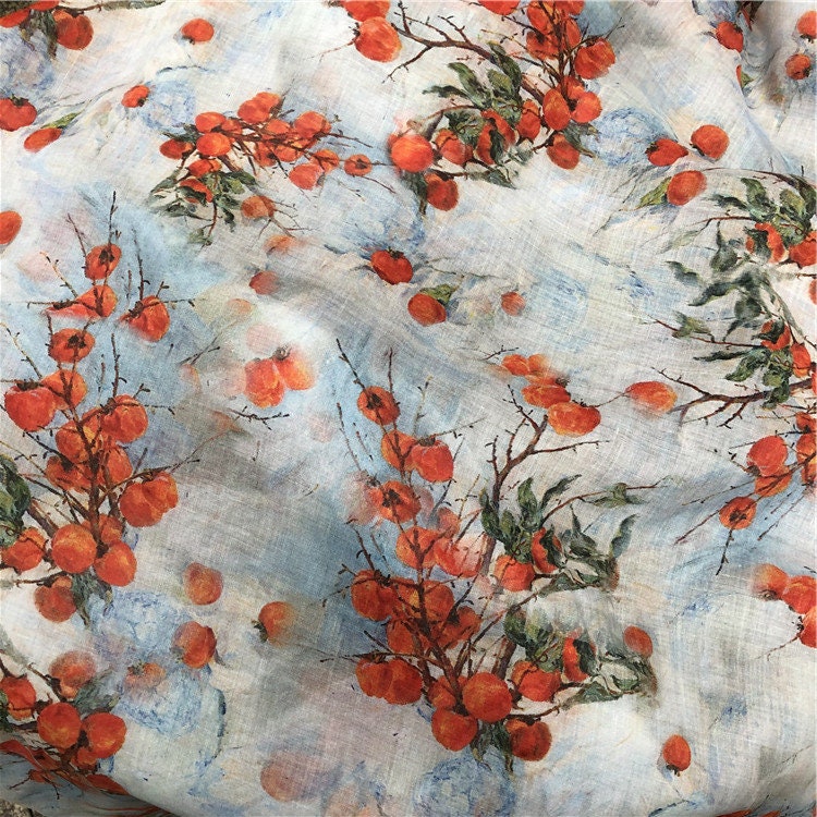 LANGMANSHAJI - Fruits Print Ramie Fabric-By the Yard