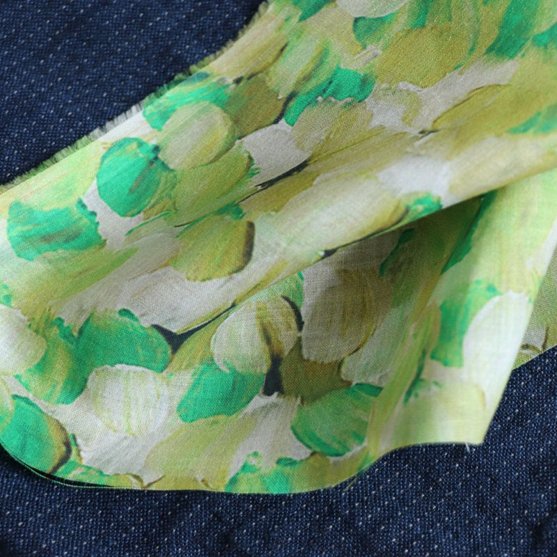 YUJINXIANG - Oil Painting Style Tulips Print Ramie Fabric - 140cm wide by the Yard