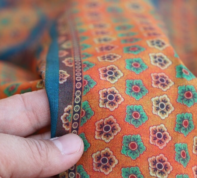 KAQI - Flower Print Ramie Fabric-By the Yard