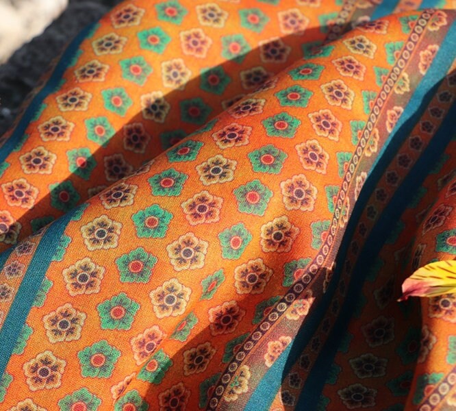 KAQI - Flower Print Ramie Fabric-By the Yard
