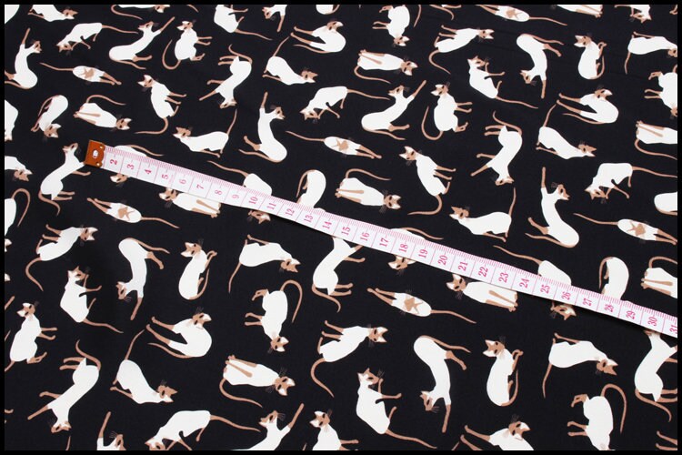 KATONGMAO - 16 momme Cartoon Kitten Print Silk Crepe de Chine Fabric - 140cm wide by the Yard