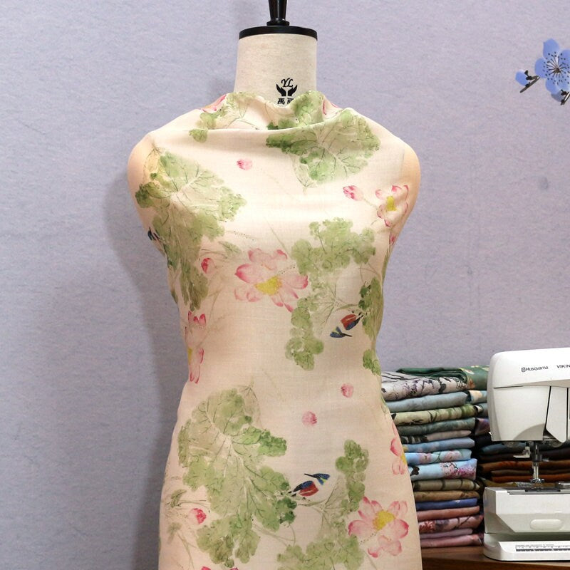 LIANHUA Flower Print Ramie Fabric By the Yard