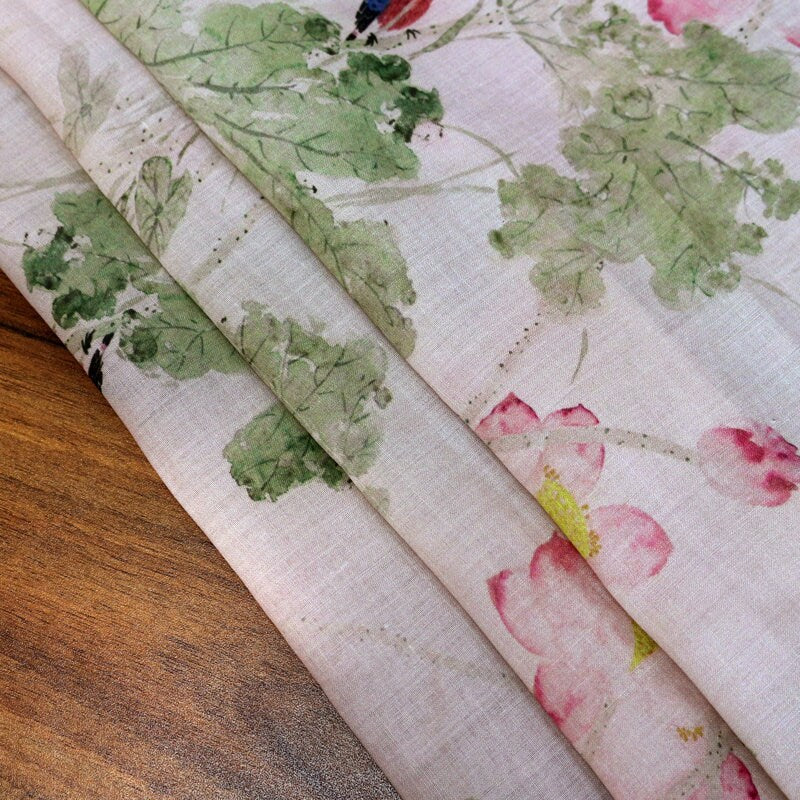 LIANHUA Flower Print Ramie Fabric By the Yard