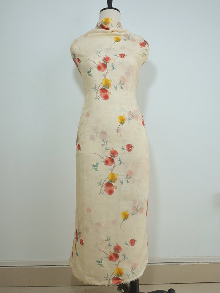 SHILIU Flower Print Ramie Fabric By the Yard