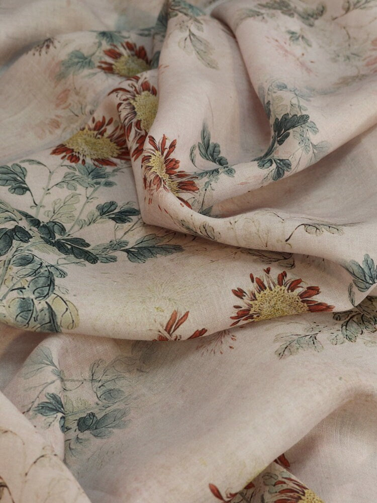 FULANGJUNZI Flower Print Ramie Fabric By the Yard