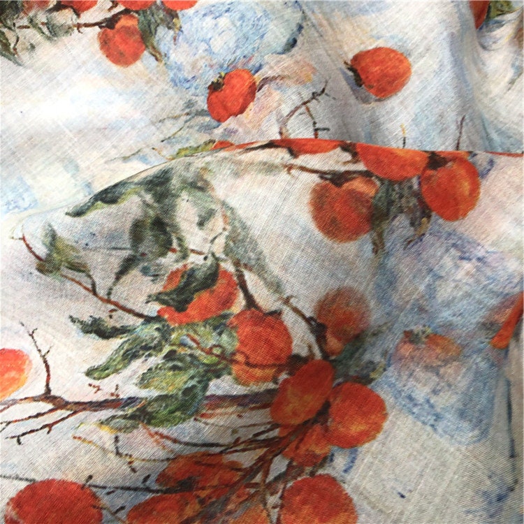 LANGMANSHAJI - Fruits Print Ramie Fabric-By the Yard