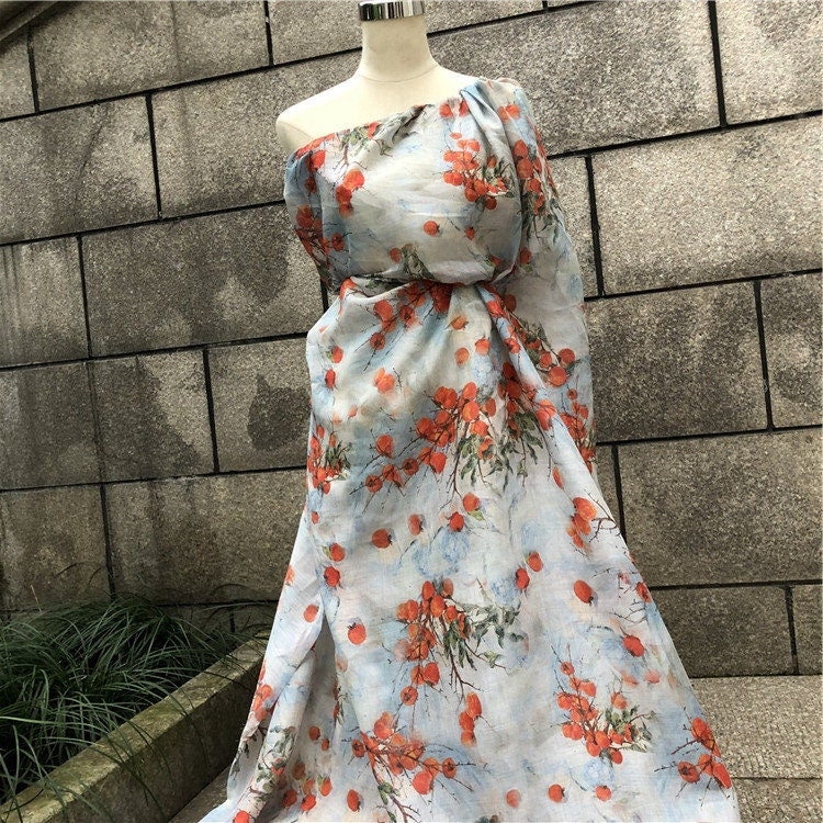 LANGMANSHAJI - Fruits Print Ramie Fabric-By the Yard