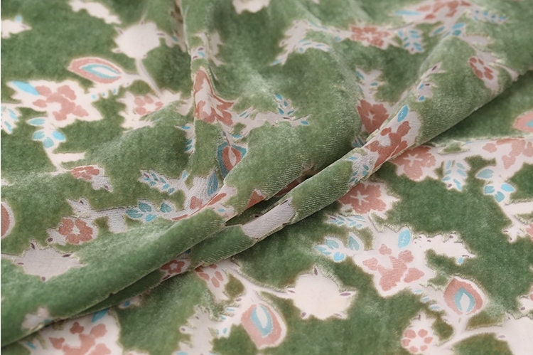 CHUNXI - Beautiful Lovely Floral Burnout Silk Velvet Fabric 114cm wide by the Yard