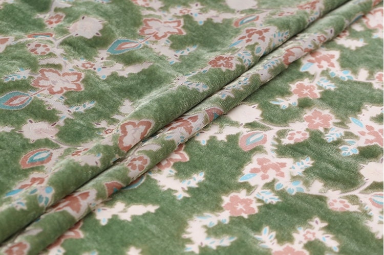 CHUNXI - Beautiful Lovely Floral Burnout Silk Velvet Fabric 114cm wide by the Yard