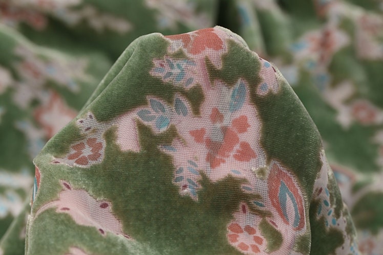 CHUNXI - Beautiful Lovely Floral Burnout Silk Velvet Fabric 114cm wide by the Yard