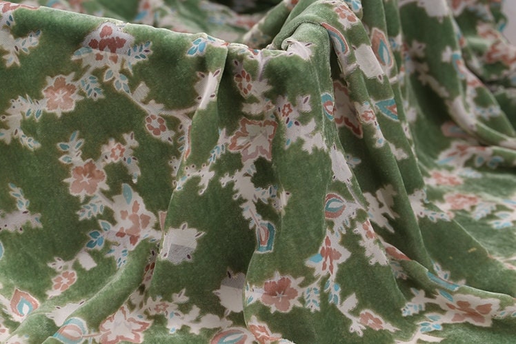 CHUNXI - Beautiful Lovely Floral Burnout Silk Velvet Fabric 114cm wide by the Yard