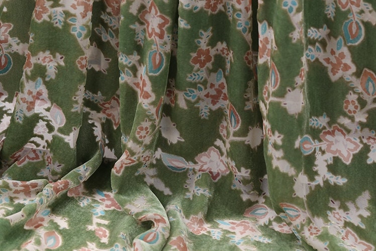 CHUNXI - Beautiful Lovely Floral Burnout Silk Velvet Fabric 114cm wide by the Yard