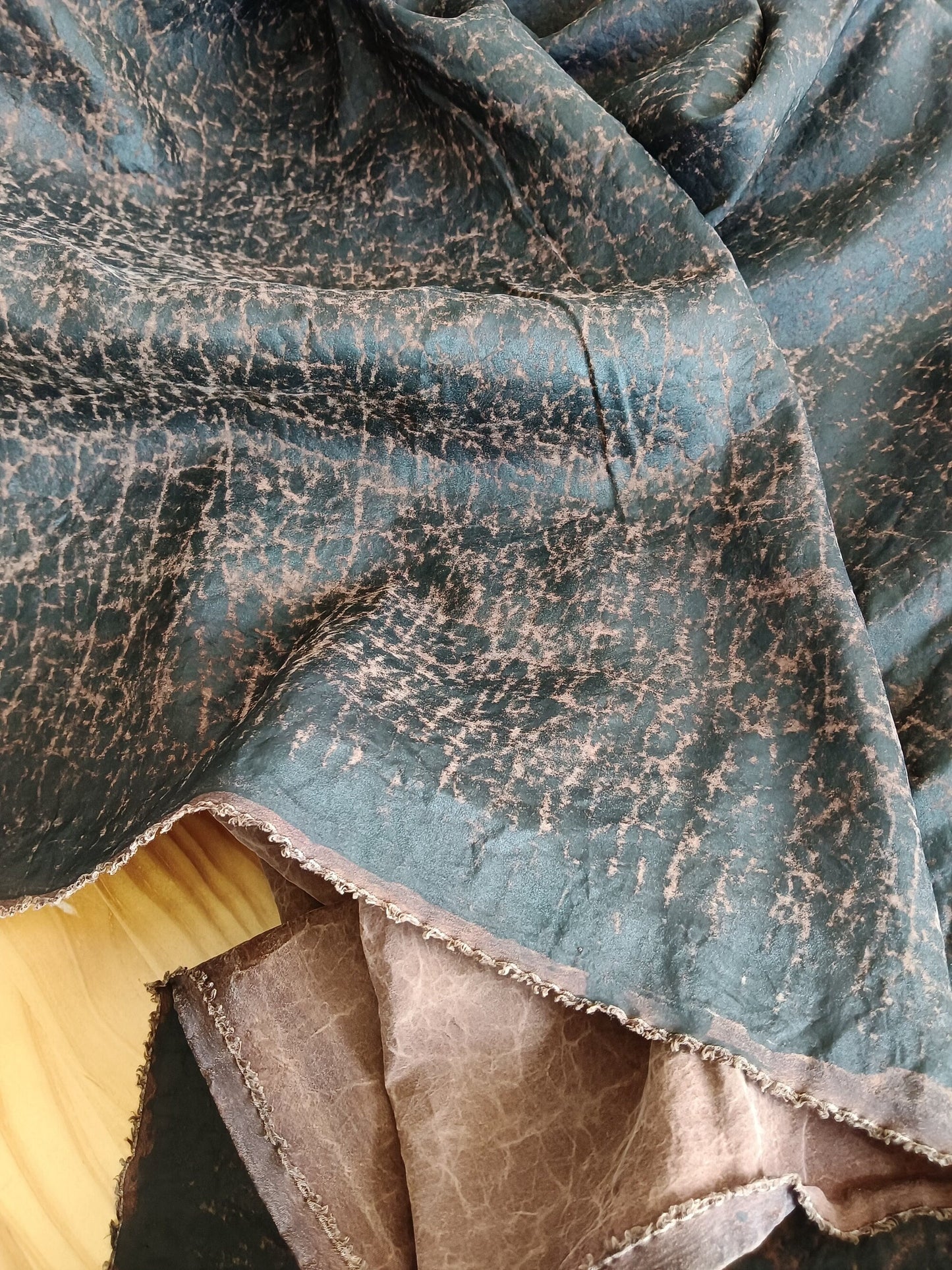 YUANSE - 26 Momme Black Brown Tortoise Crack Handmade Mud Silk Fabric - 110cm wide by the Yard