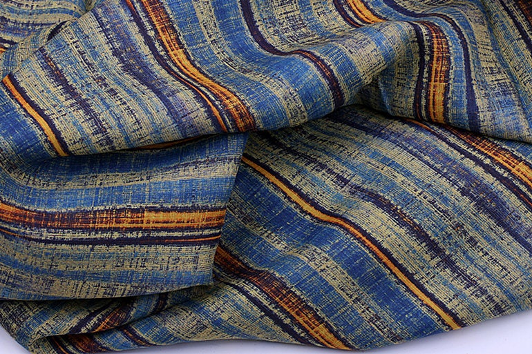 MINZUFENG - Striped Print Ramie Fabric By the Yard