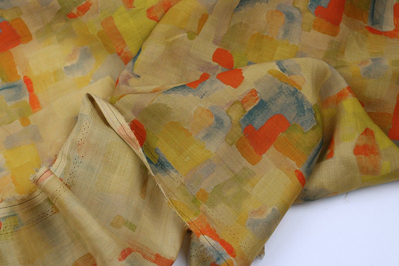 LIANGSHUANG - Geometric Print Ramie Fabric By the Yard