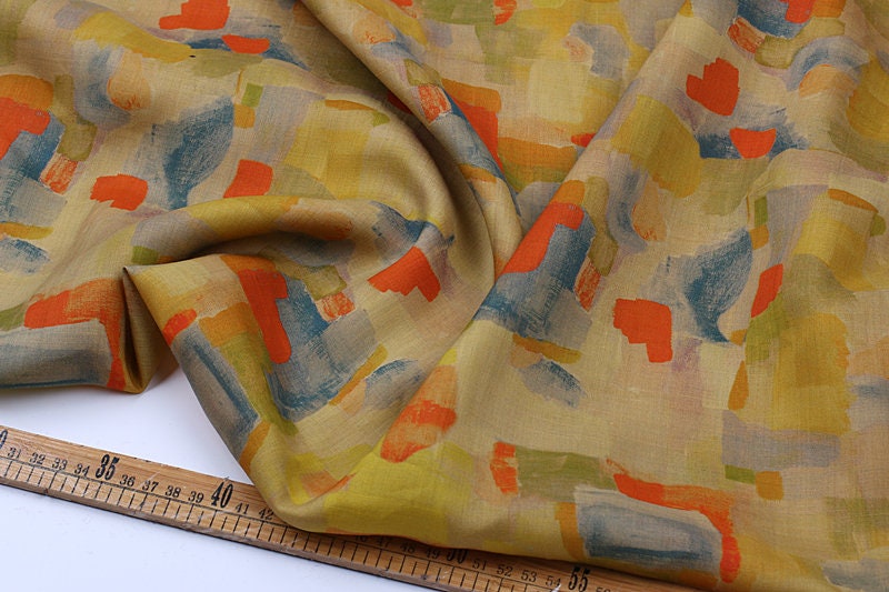 LIANGSHUANG - Geometric Print Ramie Fabric By the Yard