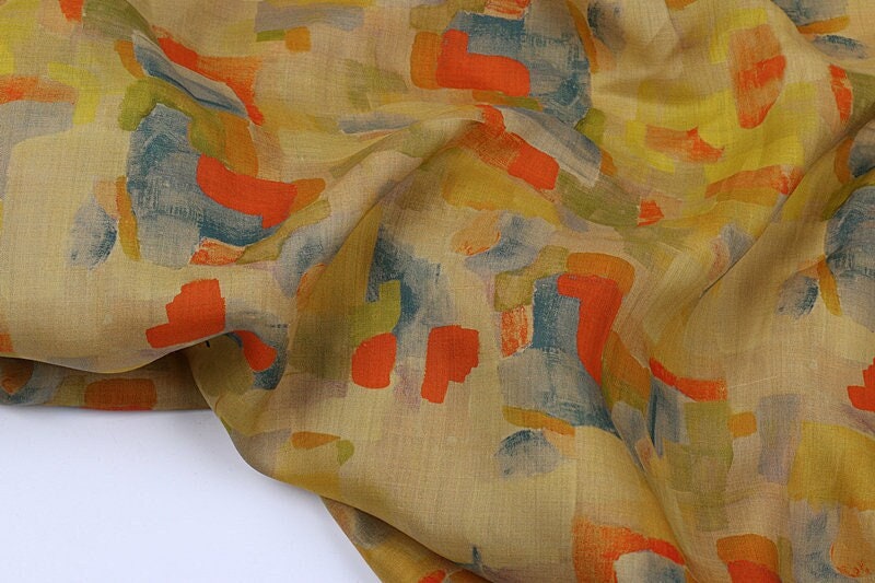LIANGSHUANG - Geometric Print Ramie Fabric By the Yard