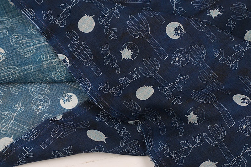 XIANRENZHANG - Cactus Print Ramie Fabric By the Yard