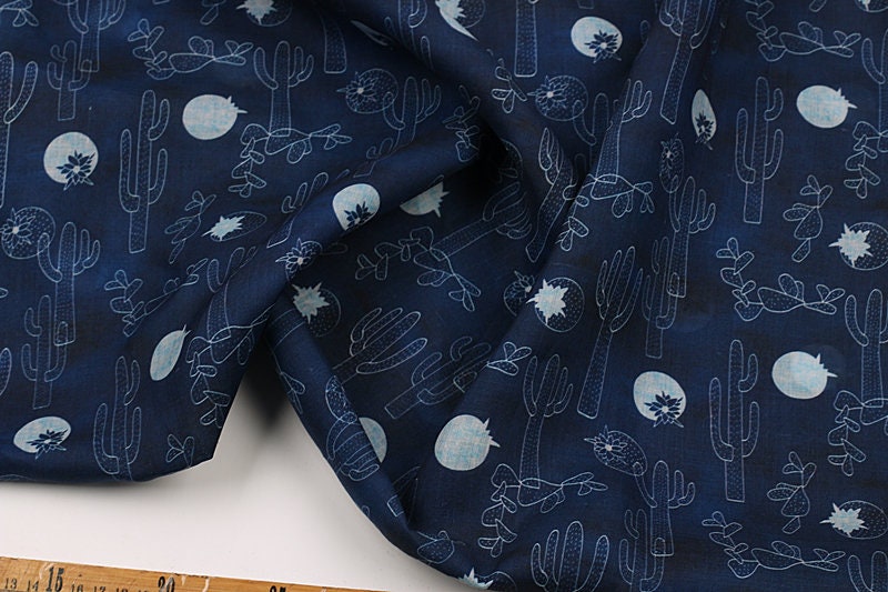 XIANRENZHANG - Cactus Print Ramie Fabric By the Yard