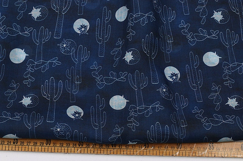 XIANRENZHANG - Cactus Print Ramie Fabric By the Yard