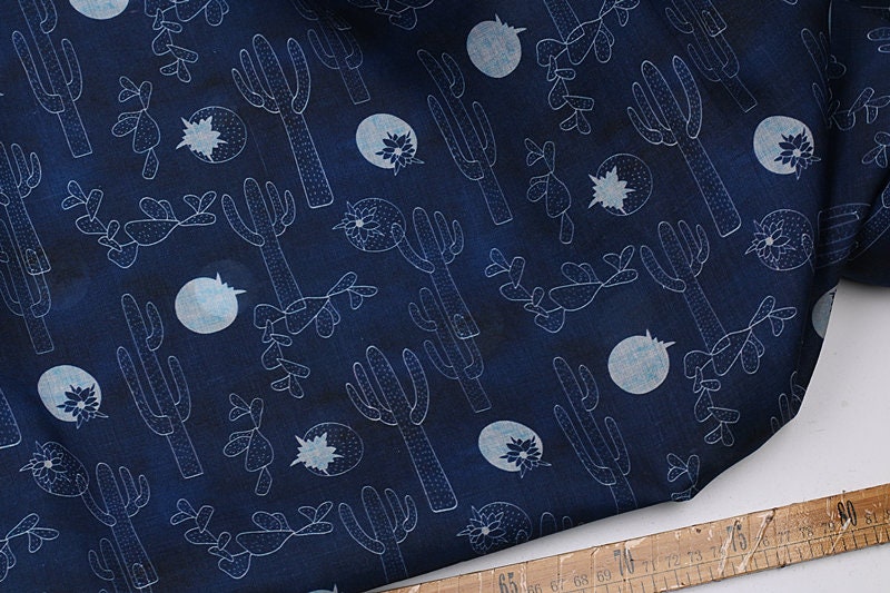 XIANRENZHANG - Cactus Print Ramie Fabric By the Yard