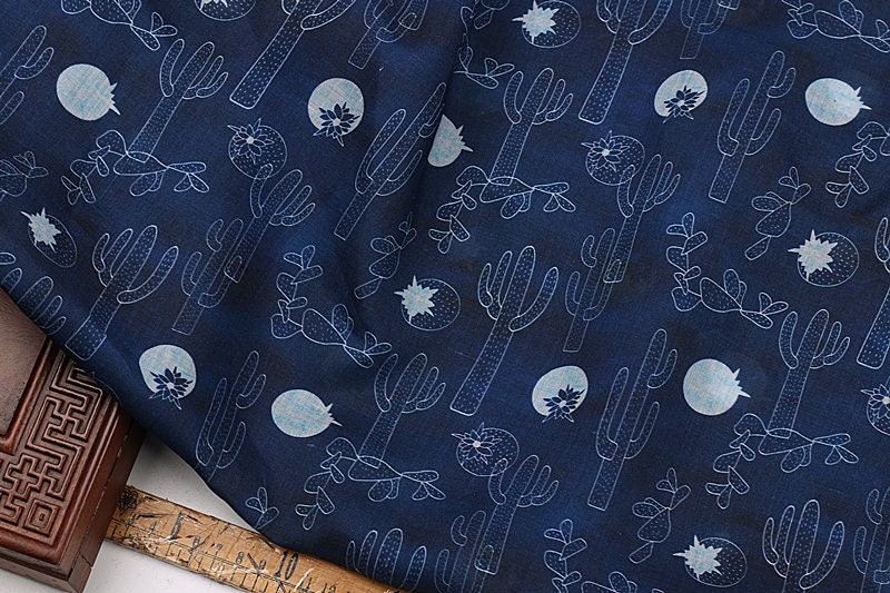XIANRENZHANG - Cactus Print Ramie Fabric By the Yard