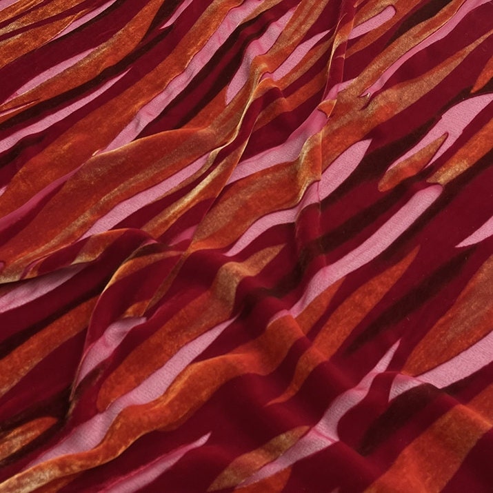 CAITIAOWEN - Burnout Silk Velvet Fabric - 114cm wide by the Yard