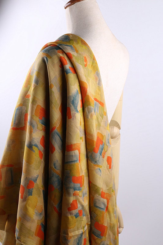 LIANGSHUANG - Geometric Print Ramie Fabric By the Yard