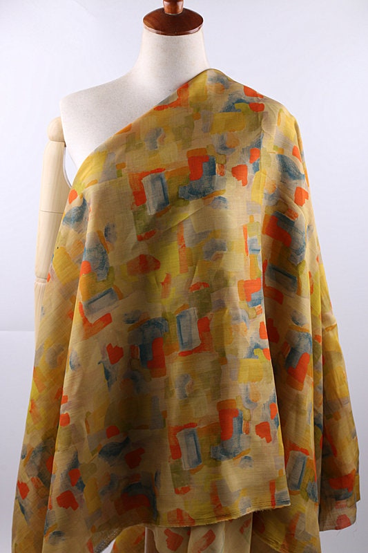 LIANGSHUANG - Geometric Print Ramie Fabric By the Yard