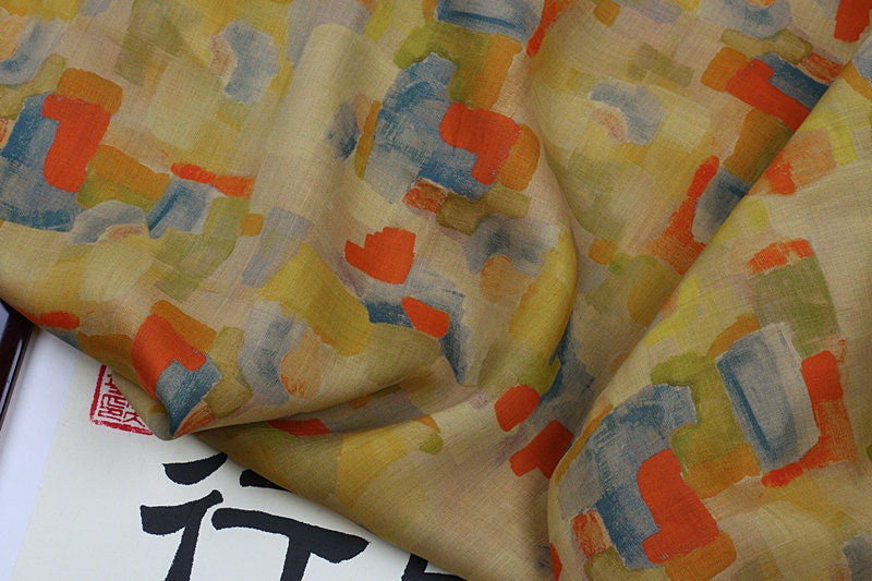 LIANGSHUANG - Geometric Print Ramie Fabric By the Yard