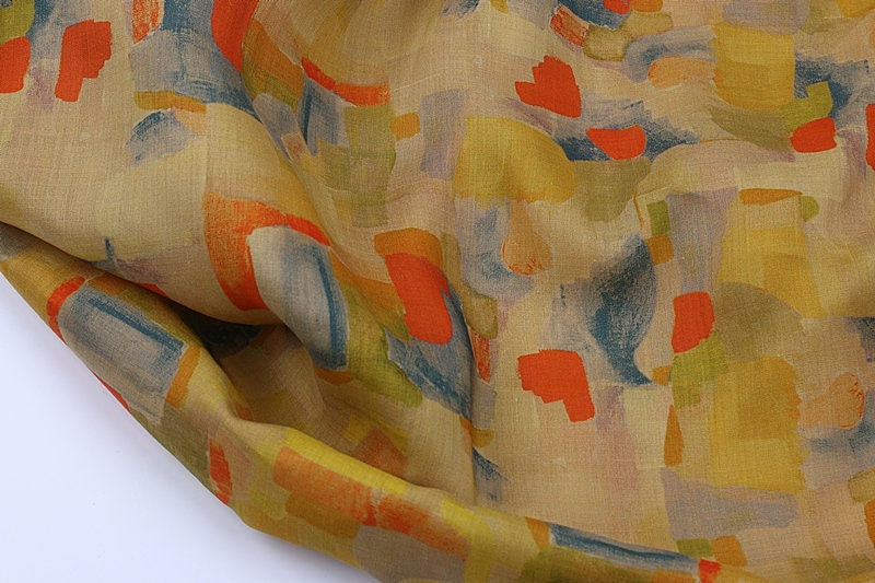 LIANGSHUANG - Geometric Print Ramie Fabric By the Yard
