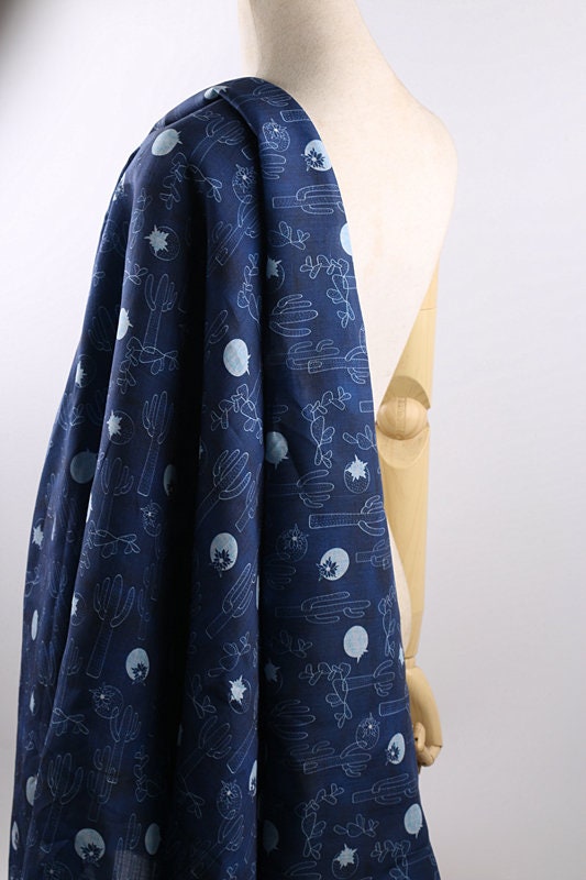 XIANRENZHANG - Cactus Print Ramie Fabric By the Yard