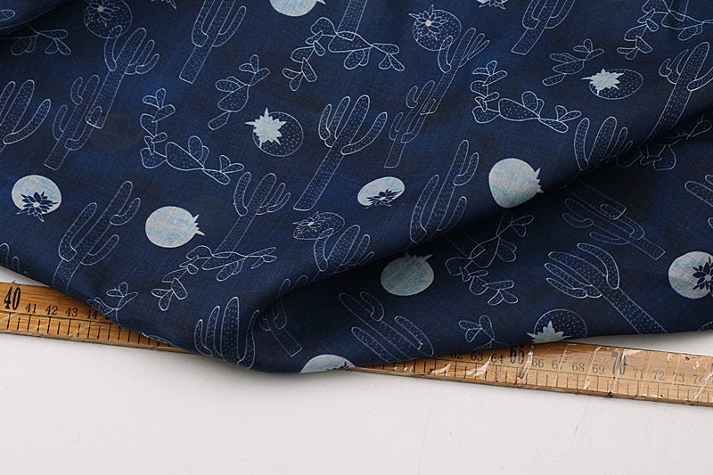 XIANRENZHANG - Cactus Print Ramie Fabric By the Yard