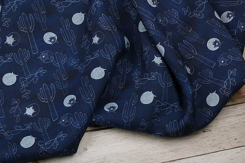 XIANRENZHANG - Cactus Print Ramie Fabric By the Yard